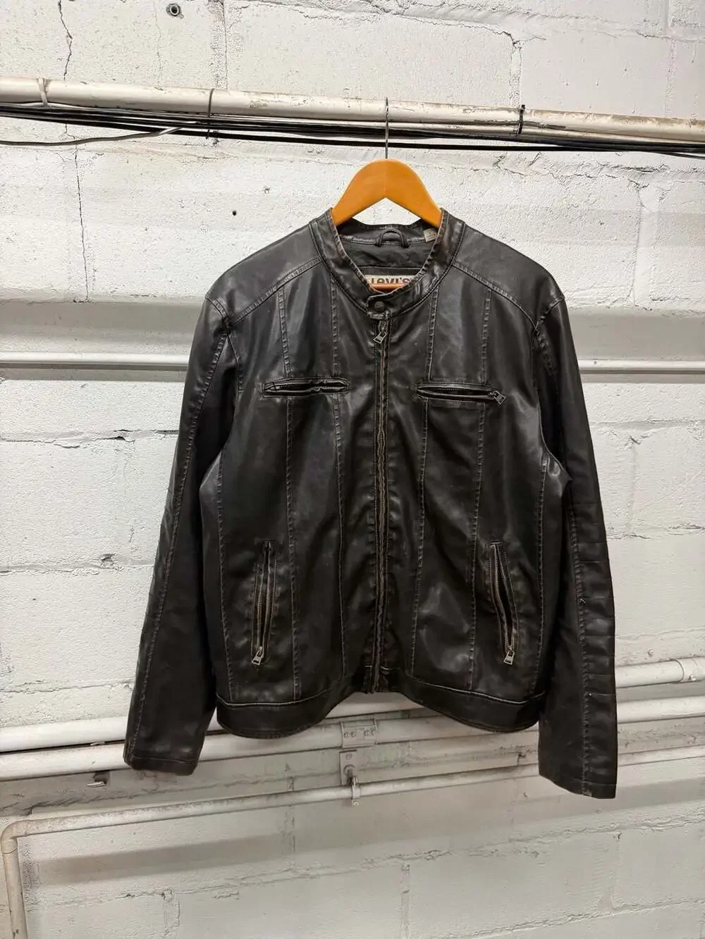 Levi's Faux Leather Jacket Size L Brown Motorcycle Biker